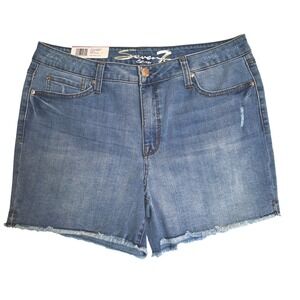 NWT Seven 7 Women's Weekend Short Denim Fray Hem Blue‎ Comfort Stretch Size 14
